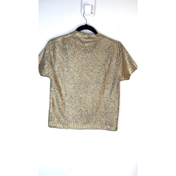 2/$30 Zara Gold Metallic Small Short Sleeve Pullover Crewneck Sweater - Picture 10 of 14
